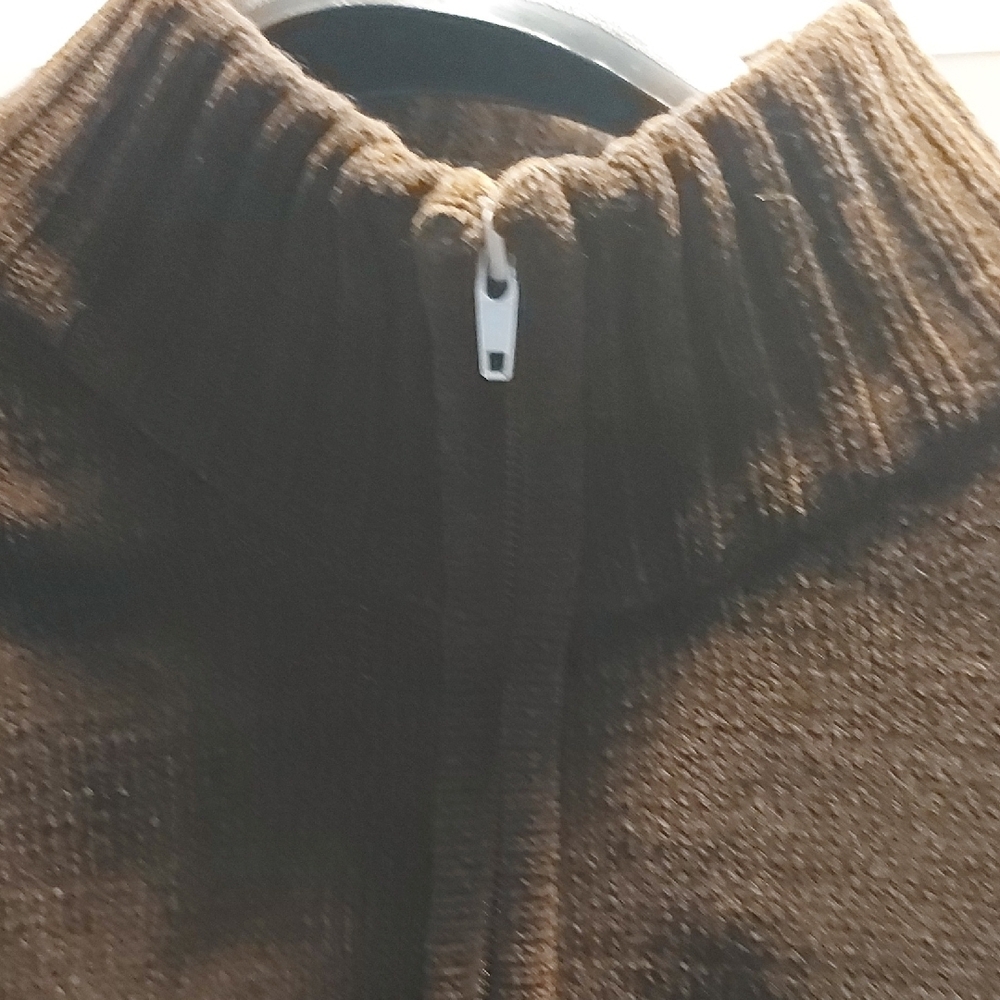 Denver Hayes Men's Medium Brown, Zip-up Wool Blend Sweater - Picture 7 of 9